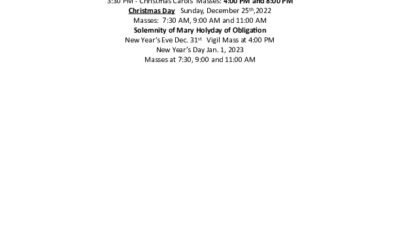 Christmas Schedule 2022